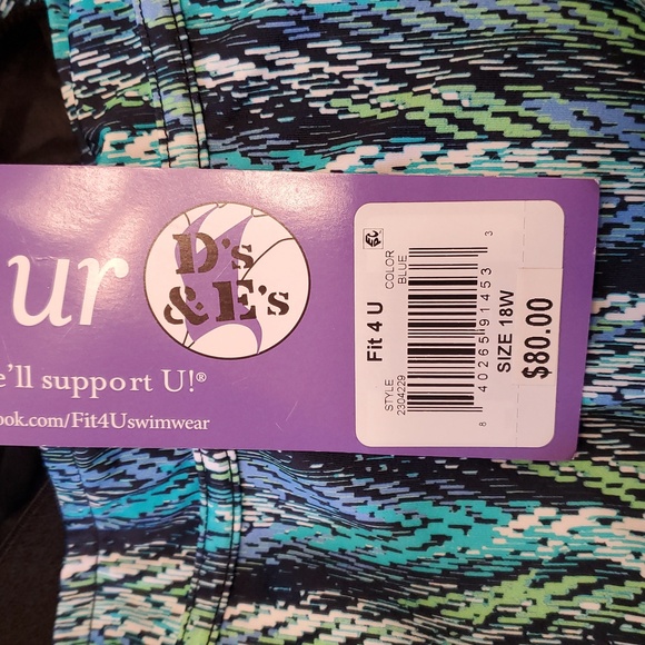 Fit 4 U Blue and Green Patterned Tankini Top, Size 18W - Picture 11 of 12